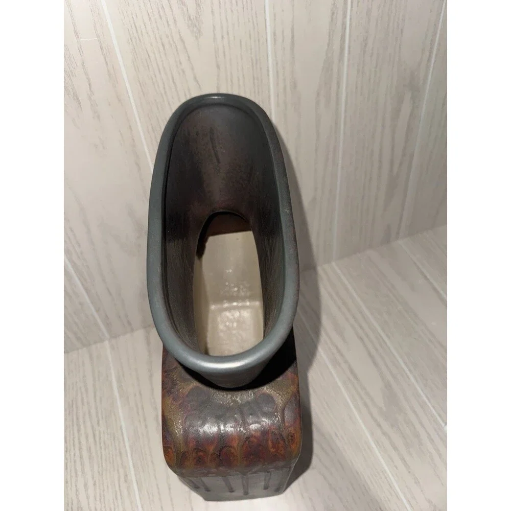 Pier 1 Ceramic Flower Vase Black Brown Orange Drip Matte Rectangular China